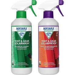 Zestaw Nikwax Tent&Gear SolarWash + SolarProof 2 x 500 ml. Buty trekkingowe męskie Nikwax, bez wzorów, bez zapięcia, trekkingowe. Za 71.00 zł.