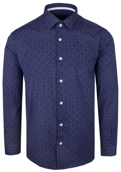 Granatowa Koszula Męska - Rigon - Krój Prosty (Regularny). Niebieskie koszule męskie Rigon, m, bez wzorów, z bawełny, bez kołnierzyka, bez ramiączek. Za 119.00 zł.