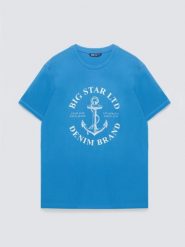 Koszulka męska z kontrastowym nadrukiem niebieska Kartes 401. Niebieskie t-shirty męskie Big Star, l, bez wzorów, z bawełny, bez kołnierzyka, bez ramiączek. Za 79.99 zł.