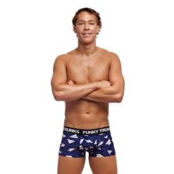 Bielizna męska bokserki spodenki bawełniane Funky Trunks Paper Plain. Niebieskia bokserki męskie FUNKITA, m, bez wzorów, z bawełny. Za 110.69 zł.