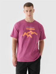4F T-shirt oversize z nadrukiem męski - czerwony L. Czerwone t-shirty męskie 4f, l, bez wzorów, z bawełny, bez kołnierzyka, bez ramiączek. Za 29.99 zł.