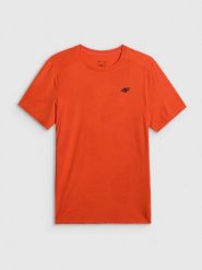 4F Koszulka treningowa regular szybkoschnąca męska - pomarańczowa XXL. Brązowe t-shirty męskie 4f, m, bez wzorów, z materiału, bez kołnierzyka, bez ramiączek. Za 129.99 zł.