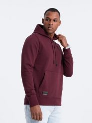 Męska dresowa bluza kangurka z kapturem BASIC – bordowa V3 - Rozmiar: XL. Czerwone bluzy nierozpinane męskie Ombre Clothing, m, bez wzorów, z dresówki, z kapturem. W wyprzedaży za 142.49 zł.