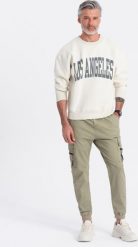 Ombre Męskie spodnie JOGGERY z zapinanymi kieszeniami cargo - khaki V1 OM-PAJO-0125 S. Brązowe długie spodnie sportowe męskie Ombre, bez wzorów. Za 159.99 zł.