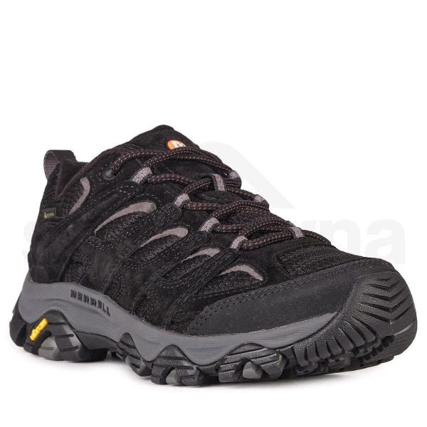 Buty turystyczne męskie Merrell Moab 3 GTX. Czarne buty trekkingowe męskie Merrell, bez wzorów, z gore-texu, sportowe, bez obcasa, bez zapięcia. Za 549.99 zł.