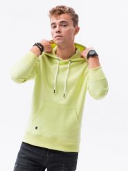 Bluza męska z kapturem BASIC - limonkowa V8 - Rozmiar: XL. Żółte bluzy nierozpinane męskie Ombre Clothing, m, bez wzorów, z bawełny, klasyczne, bez ramiączek, z kapturem. W wyprzedaży za 43.49 zł.