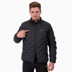 Kurtka puchowa męska z ogrzewaniem na wędrówki WARM DOWN JACKET. Czarne kurtki męskie BODYCROSS, na zimę, m, bez wzorów, z puchu, bez kaptura, do biegania. Za 1,629.99 zł.