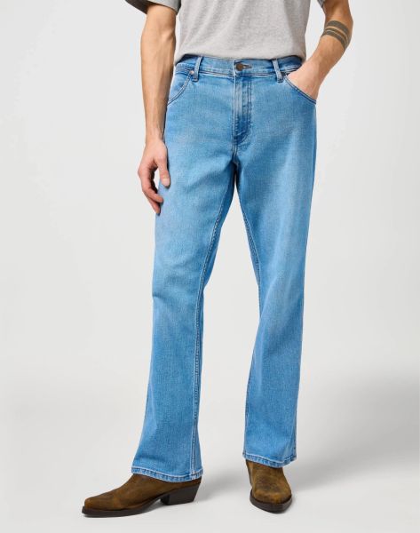 MESKIE SPODNIE WRANGLER HORIZON BOHEMIAN BLUE 112362431. Niebieskie jeansy męskie Wrangler, bez wzorów, z jeansu. Za 219.99 zł.