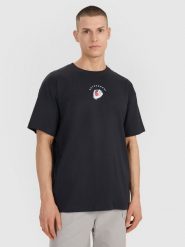 4F T-shirt oversize z nadrukiem męski - czarny L. Czarne t-shirty sportowe męskie 4f, l, bez wzorów, z bawełny, klasyczne, bez ramiączek. W wyprzedaży za 59.99 zł.