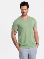 Bawełniana klasyczna męska koszulka z dekoltem w serek BASIC – zielona V11 - Rozmiar: 4XL. Zielone t-shirty męskie Ombre Clothing, m, bez wzorów, z bawełny, bez kołnierzyka, bez ramiączek. W wyprzedaży za 24.99 zł.