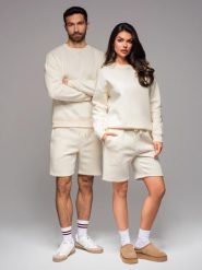 Komplet dresowy UNISEX bluza + szorty - kremowy V2 - Rozmiar: M/L. Białe bluzy nierozpinane męskie Ombre Clothing, l, z aplikacjami, z bawełny, eleganckie, bez ramiączek, bez kaptura. W wyprzedaży za 224.99 zł.