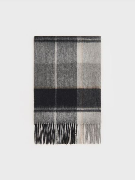 Szal z wełną - ciemnoszary. Szare szaliki męskie Reserved, bez wzorów, z wełny. W wyprzedaży za 79.99 zł.