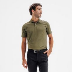 Koszulka polo do golfa z krótkim rękawem męska Inesis MW500. Zielone koszulki polo męskie INESIS, m, bez wzorów, z bawełny, klasyczne, bez kołnierzyka, bez ramiączek. Za 59.99 zł.