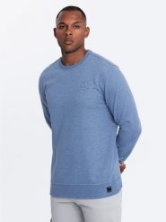 Melanżowa bluza dresowa męska z wyszywanym logotypem – indygo V4 - Rozmiar: XL. Bluzy nierozpinane męskie Ombre Clothing, m, z aplikacjami, z bawełny, eleganckie, bez ramiączek, bez kaptura. W wyprzedaży za 89.99 zł.