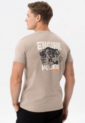 T-shirt z nadrukiem na plecach T-ENGIN. Brązowe t-shirty męskie Volcano, l, bez wzorów, z bawełny, bez kołnierzyka, bez ramiączek. Za 59.99 zł.