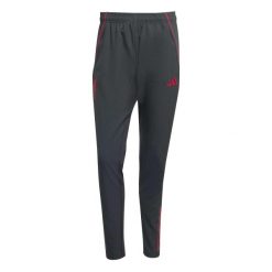 Spodnie dresowe Prematch Liverpool FC 2025/26. Czarne długie spodnie sportowe męskie ADIDAS, bez wzorów, z dresówki, do piłki nożnej. Za 269.50 zł.
