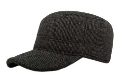 Czapka z Daszkiem Jesienno-Zimowa, Grafitowa w Drobny Wzór, Patrolówka z Nausznikami -Pako Jeans. Szare czapki męskie Pako Jeans, na zimę, bez wzorów, z jeansu. Za 59.00 zł.