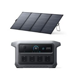 Zestaw stacja zasilania Anker C2000 Gen 2 z bifacjalny panelem solarnym 400 W. Szare powerbanki Anker. W wyprzedaży za 7,790.72 zł.