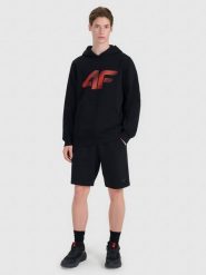 4F Spodenki dresowe męskie - czarne M. Czarne szorty męskie 4f, bez wzorów, z bawełny, sportowe. Za 129.99 zł.