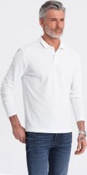 Ombre Longsleeve męski z kołnierzykiem polo - biały V1 OM-POBL-0114 XL. Białe koszulki polo męskie Ombre, m, bez wzorów, bez kołnierzyka, bez ramiączek. Za 29.99 zł.