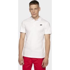 Koszulka polo męska TSM307 - biały. Białe koszulki polo męskie 4f, m, bez wzorów, z bawełny, bez kołnierzyka, bez ramiączek. Za 69.99 zł.