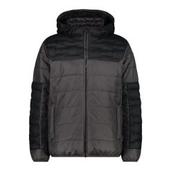 Kurtka puchowa z kapturem z poliestru CMP. Szare kurtki męskie CMP, m, bez wzorów, z puchu, bez ramiączek, z kapturem. W wyprzedaży za 599.50 zł.