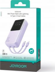 Powerbank Joyroom Joyroom JR-PBC06 z wbudowanymi kablami USB-C / Lightning 30W 10000mAh - fioletowy. Fioletowe powerbanki Joyroom. Za 133.85 zł.