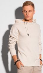 Ombre Bluza męska z kapturem B1187 - biała XXL. Białe bluzy nierozpinane męskie Ombre, m, bez wzorów, z kapturem. Za 49.99 zł.
