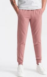 Ombre Męskie spodnie dresowe bawełniane joggery BASIC ciemnoróżowe V4 OM-PABS-0174 L. Czerwone długie spodnie sportowe męskie Ombre, bez wzorów, z bawełny. Za 129.99 zł.
