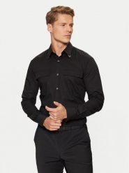 HUGO Koszula Ermetal 50534281 Czarny Slim Fit. Czarne koszule męskie Hugo, m, bez wzorów, z bawełny, bez kołnierzyka, bez ramiączek. Za 269.99 zł.