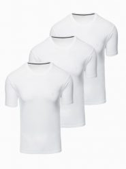 Zestaw męskich t-shirtów z okrągłym dekoltem – biały V1 - Rozmiar: S. Białe t-shirty męskie Ombre Clothing, m, bez wzorów, z bawełny, bez kołnierzyka, bez ramiączek. W wyprzedaży za 139.99 zł.