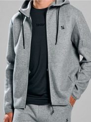 Bluza zip hoodie - szary. Szare bluzy nierozpinane męskie Sinsay, l, bez wzorów, bez ramiączek, bez kaptura. Za 79.99 zł.