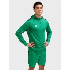 Bluza z kapturem sportowa Hummel Authentic Poly Zip Hoodie. Zielone bluzy nierozpinane męskie HUMMEL, s, bez wzorów, sportowe, bez ramiączek, z kapturem. Za 251.50 zł.