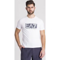 T-SHIRT EA7 EMPORIO ARMANI. Białe t-shirty męskie EA7 Emporio Armani, l, bez wzorów, z bawełny, bez kołnierzyka, bez ramiączek. Za 167.40 zł.