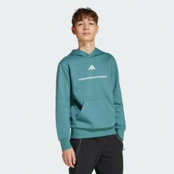 Bluza z kapturem adidas Slogan Fleece Hoodie. Niebieskie bluzy nierozpinane męskie ADIDAS, bez wzorów, z kapturem. Za 179.00 zł.