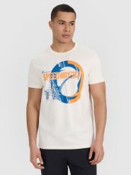 4F T-shirt regular z nadrukiem męski - beżowy XL. Brązowe t-shirty sportowe męskie 4f, m, bez wzorów, z bawełny, klasyczne, bez ramiączek. W wyprzedaży za 39.99 zł.