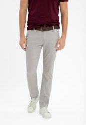 Chinosy ze strukturą R-MARO. Szare eleganckie spodnie męskie Volcano, bez wzorów, z bawełny, biznesowe. Za 179.99 zł.