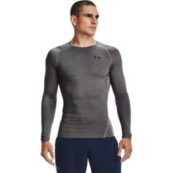 Koszulka męska treningowa szara Under Armour HeatGear Armour LongSleeve. Szare koszulki męskie z długim rękawem Under Armour, m, bez wzorów, z elastanu, sportowe, bez kołnierzyka, bez ramiączek. Za 159.00 zł.
