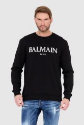 BALMAIN Czarna bluza męska z dużym logo. Czarne bluzy nierozpinane męskie Balmain, l, bez wzorów, bez ramiączek, bez kaptura. W wyprzedaży za 2,599.99 zł.