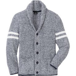 Sweter rozpinany z szalowym kołnierzem Regular Fit bonprix ciemnoniebiesko-biel wełny melanż. Kardigany męskie marki bonprix. Za 99.99 zł.
