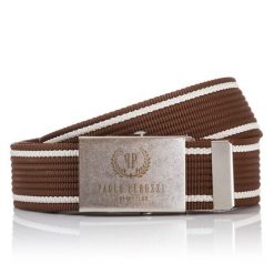 Pasek parciany PAOLO PERUZZI PW-01-95 CM brązowy. Brązowe paski męskie Paolo Peruzzi, bez wzorów, z materiału. Za 32.30 zł.