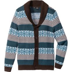 Sweter rozpinany Regular Fit bonprix ciemnobrązowo-niebieskozielony. Kardigany męskie marki bonprix. Za 44.99 zł.
