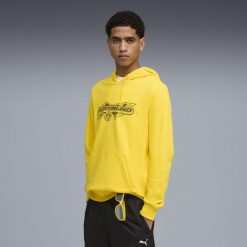 Męska bluza z kapturem Borussia Dortmud FtblCulture PUMA Faster Yellow Black. Czarne bluzy nierozpinane męskie Puma, m, bez wzorów, sportowe, bez ramiączek, z kapturem. Za 279.00 zł.