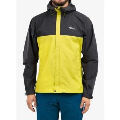 Kurtka przeciwdeszczowa męska Rab Downpour Eco Jacket. Żółte kurtki męskie RAB, m, bez wzorów, sportowe, bez ramiączek, bez kaptura. Za 465.84 zł.