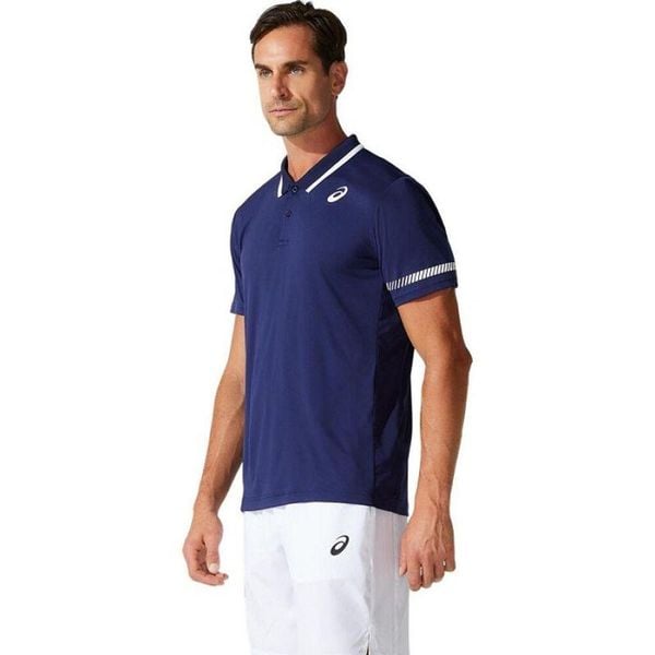 Męska Koszulka Polo Court. Niebieskie koszulki polo męskie Asics, m, bez wzorów, bez kołnierzyka, bez ramiączek. Za 241.99 zł.