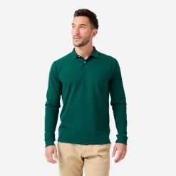 Koszulka polo do golfa męska Inesis MW500. Zielone koszulki polo męskie INESIS, m, bez wzorów, z bawełny, sportowe, bez kołnierzyka, bez ramiączek. Za 69.99 zł.