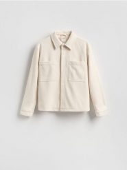 Kurtka koszulowa - złamana biel. Kurtki męskie Reserved, l, bez wzorów, z dzianiny, bez ramiączek, bez kaptura. Za 199.99 zł.