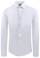 Elegancka Koszula z Dzianinowej Tkaniny - Prosty Krój - Biała. Białe koszule męskie Pazzani, bez wzorów, z bawełny, bez kołnierzyka, bez ramiączek. Za 199.00 zł.