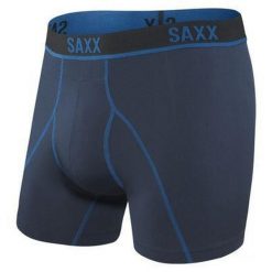 Bokserki termoaktywne męskie Saxx Kinetic HD Boxer Brief. Niebieskie bielizna termoaktywna męska Saxx, m, bez wzorów, bez ramiączek, do biegania. Za 140.99 zł.