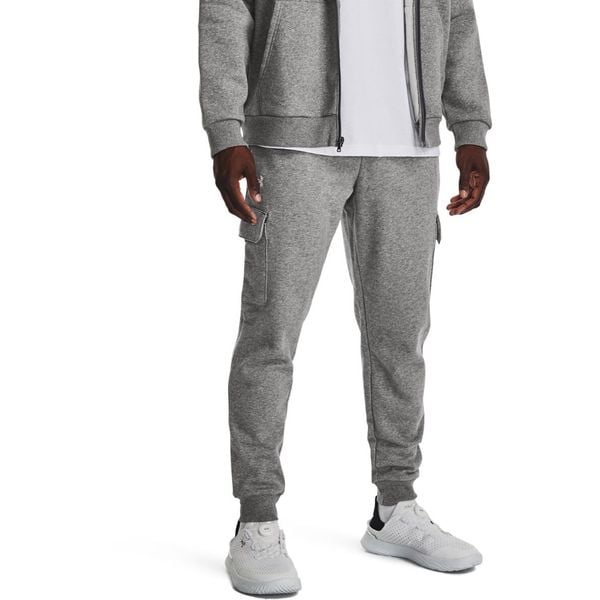 Spodnie męskie Under Armour Rival Fleece Cargo. Białe długie spodnie sportowe męskie Under Armour, bez wzorów, z bawełny, na fitness i siłownię. Za 255.55 zł.